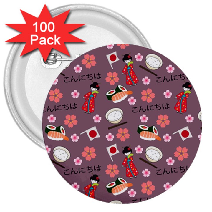 Japan Girls 3  Buttons (100 pack) 