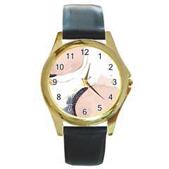 Pink And Blue Marble Round Gold Metal Watch by kiroiharu