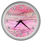 Pink Abstract Stripes Wall Clock (Silver) Front