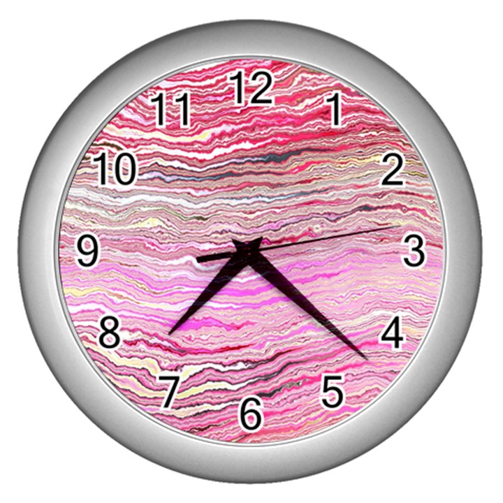 Pink Abstract Stripes Wall Clock (Silver)