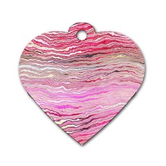 Pink Abstract Stripes Dog Tag Heart (two Sides) by SpinnyChairDesigns