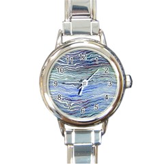 Blue Abstract Stripes Round Italian Charm Watch by SpinnyChairDesigns