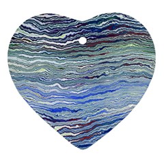 Blue Abstract Stripes Ornament (heart) by SpinnyChairDesigns