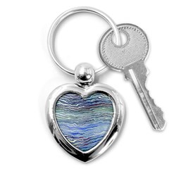 Blue Abstract Stripes Key Chain (heart) by SpinnyChairDesigns