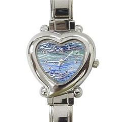 Blue Abstract Stripes Heart Italian Charm Watch by SpinnyChairDesigns