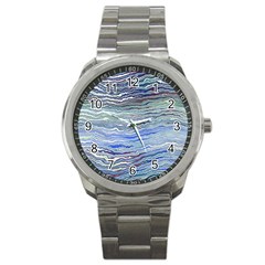 Blue Abstract Stripes Sport Metal Watch by SpinnyChairDesigns