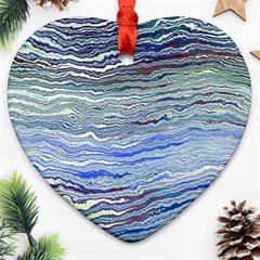 Blue Abstract Stripes Heart Ornament (two Sides) by SpinnyChairDesigns