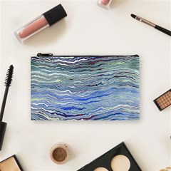 Blue Abstract Stripes Cosmetic Bag (small) by SpinnyChairDesigns