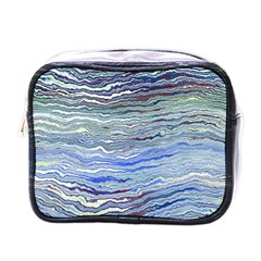 Blue Abstract Stripes Mini Toiletries Bag (one Side) by SpinnyChairDesigns