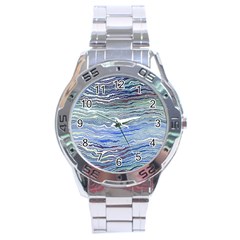 Blue Abstract Stripes Stainless Steel Analogue Watch by SpinnyChairDesigns