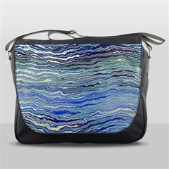 Blue Abstract Stripes Messenger Bag by SpinnyChairDesigns