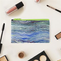 Blue Abstract Stripes Cosmetic Bag (xs) by SpinnyChairDesigns