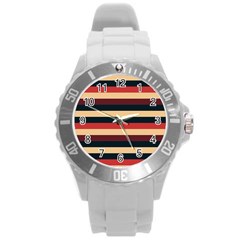 Seventies Stripes Round Plastic Sport Watch (l) by tmsartbazaar