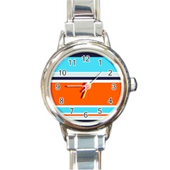 Tri Color Stripes Round Italian Charm Watch by tmsartbazaar