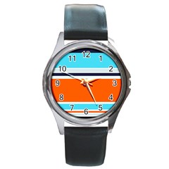 Tri Color Stripes Round Metal Watch