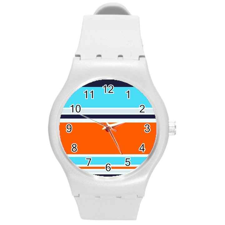 Tri Color Stripes Round Plastic Sport Watch (M)