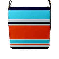 Tri Color Stripes Flap Closure Messenger Bag (L)