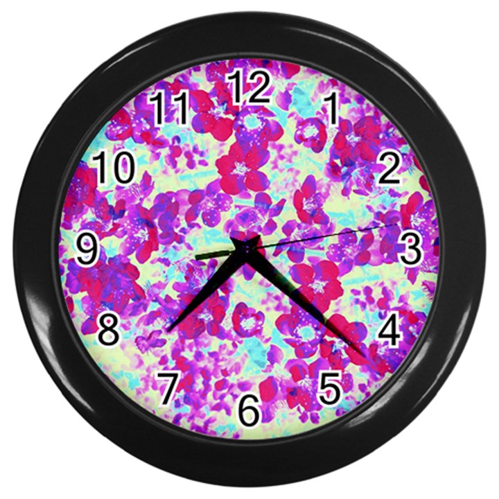 Spring Flowers Garden Wall Clock (Black)