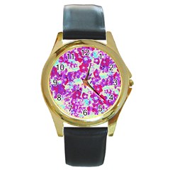 Spring Flowers Garden Round Gold Metal Watch