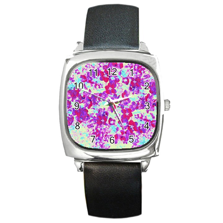 Spring Flowers Garden Square Metal Watch