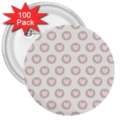 Pink And Brown Hearts 3  Buttons (100 Pack)  by MooMoosMumma