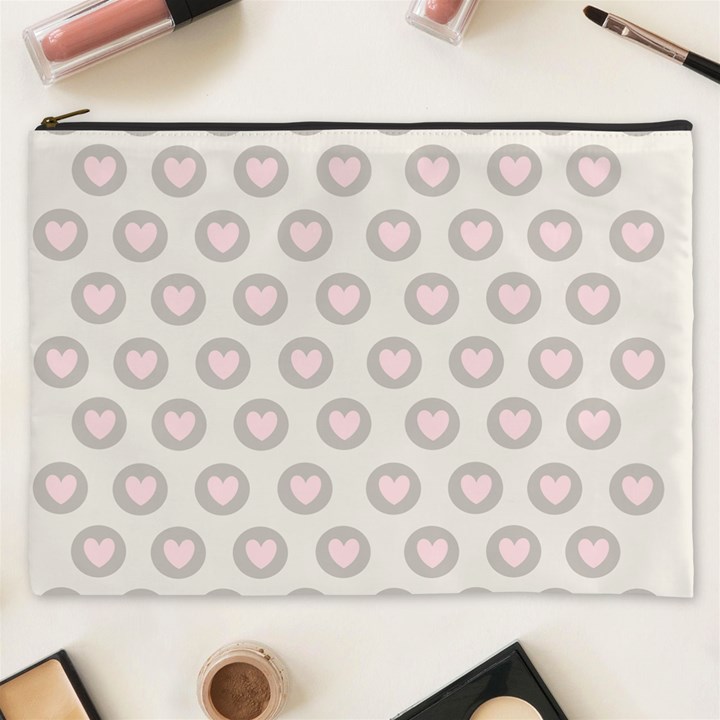 Pink And Brown Hearts Cosmetic Bag (XXXL)