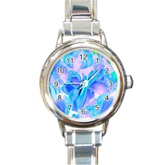 Ciclamen Flowers Blue Round Italian Charm Watch