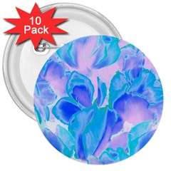 Ciclamen Flowers Blue 3  Buttons (10 Pack) 