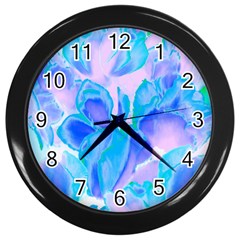 Ciclamen Flowers Blue Wall Clock (black)