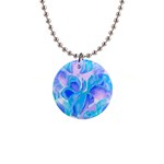 Ciclamen Flowers Blue 1  Button Necklace Front