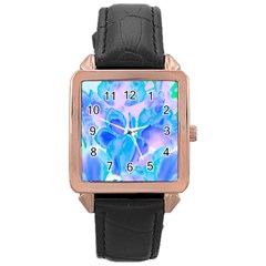 Ciclamen Flowers Blue Rose Gold Leather Watch 