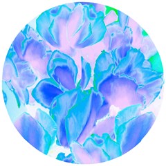 Ciclamen Flowers Blue Wooden Puzzle Round