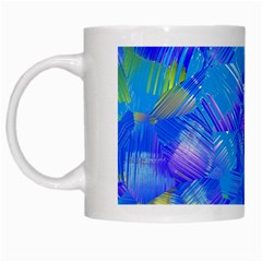 Blue Abstract Floral Paint Brush Strokes White Mugs by SpinnyChairDesigns