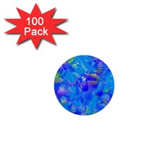 Blue Abstract Floral Paint Brush Strokes 1  Mini Buttons (100 Pack)  by SpinnyChairDesigns