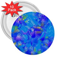 Blue Abstract Floral Paint Brush Strokes 3  Buttons (10 Pack)  by SpinnyChairDesigns