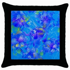 Blue Abstract Floral Paint Brush Strokes Throw Pillow Case (black) by SpinnyChairDesigns