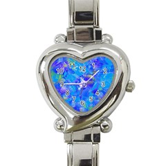 Blue Abstract Floral Paint Brush Strokes Heart Italian Charm Watch by SpinnyChairDesigns