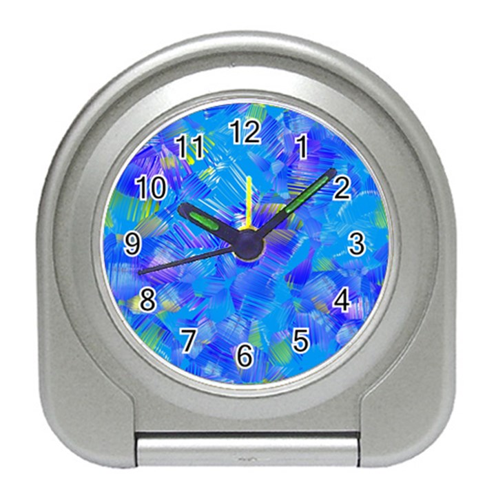 Blue Abstract Floral Paint Brush Strokes Travel Alarm Clock