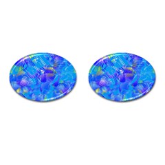 Blue Abstract Floral Paint Brush Strokes Cufflinks (oval) by SpinnyChairDesigns