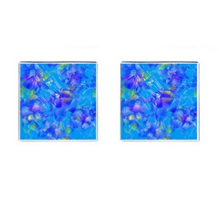 Blue Abstract Floral Paint Brush Strokes Cufflinks (square) by SpinnyChairDesigns