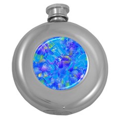 Blue Abstract Floral Paint Brush Strokes Round Hip Flask (5 Oz) by SpinnyChairDesigns