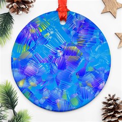 Blue Abstract Floral Paint Brush Strokes Round Ornament (two Sides) by SpinnyChairDesigns