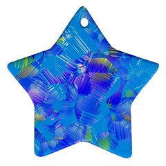 Blue Abstract Floral Paint Brush Strokes Star Ornament (two Sides) by SpinnyChairDesigns