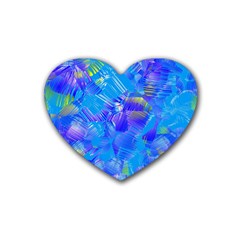 Blue Abstract Floral Paint Brush Strokes Heart Coaster (4 Pack)  by SpinnyChairDesigns