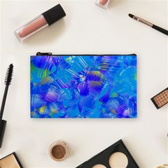 Blue Abstract Floral Paint Brush Strokes Cosmetic Bag (small) by SpinnyChairDesigns