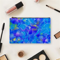 Blue Abstract Floral Paint Brush Strokes Cosmetic Bag (medium) by SpinnyChairDesigns