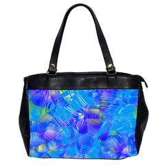 Blue Abstract Floral Paint Brush Strokes Oversize Office Handbag (2 Sides) by SpinnyChairDesigns