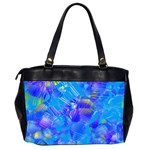 Blue Abstract Floral Paint Brush Strokes Oversize Office Handbag (2 Sides) Back