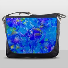 Blue Abstract Floral Paint Brush Strokes Messenger Bag by SpinnyChairDesigns