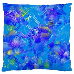 Blue Abstract Floral Paint Brush Strokes Large Cushion Case (one Side) by SpinnyChairDesigns